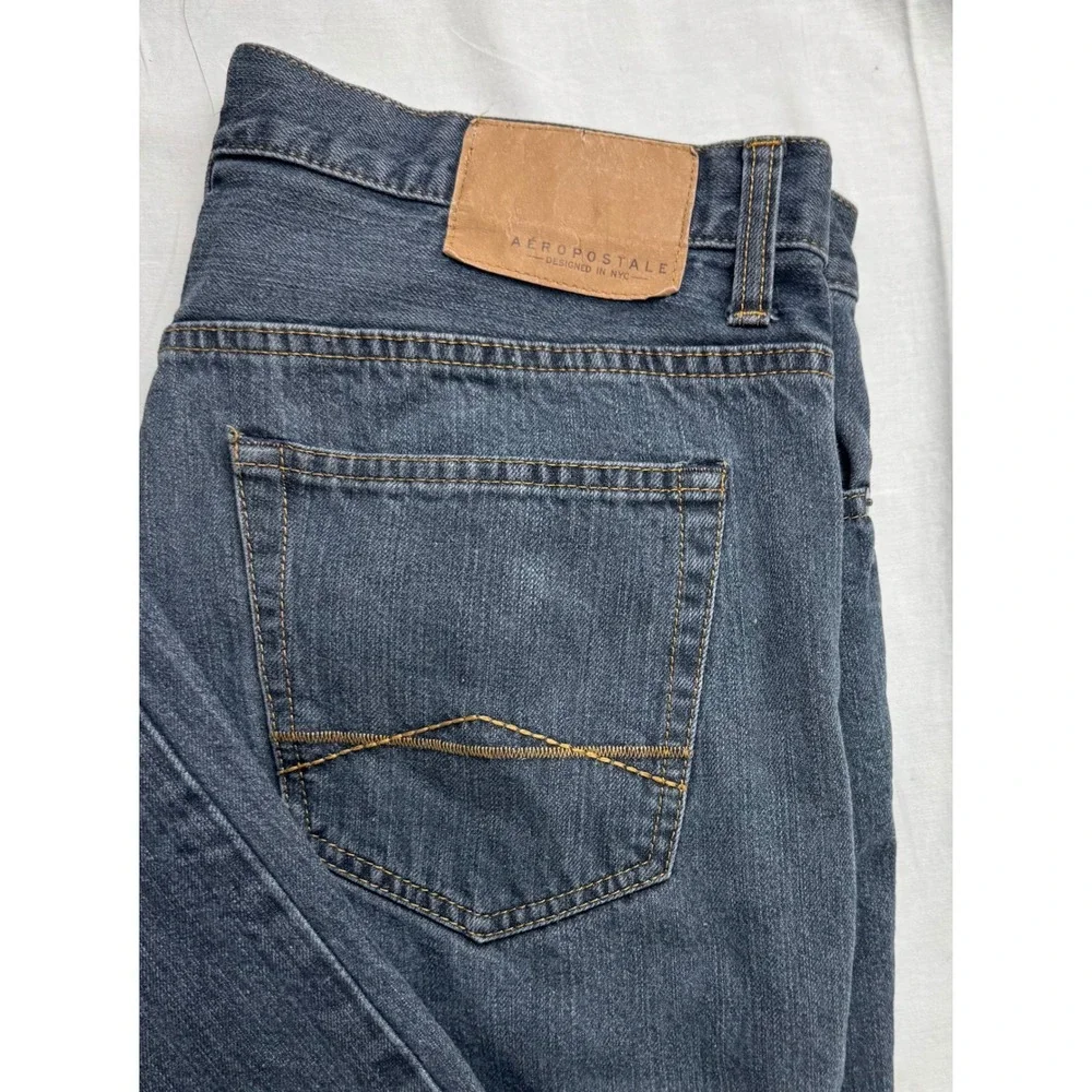 Aeropostale Mens Slim Straight Jeans Dark Wash Blue Button Fly 32x34 Denim